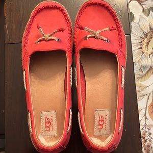 Ugg~Chivon Woman 9.5 Coral Loafer Moccasins Leather Suede Boat Shoes Slip On~